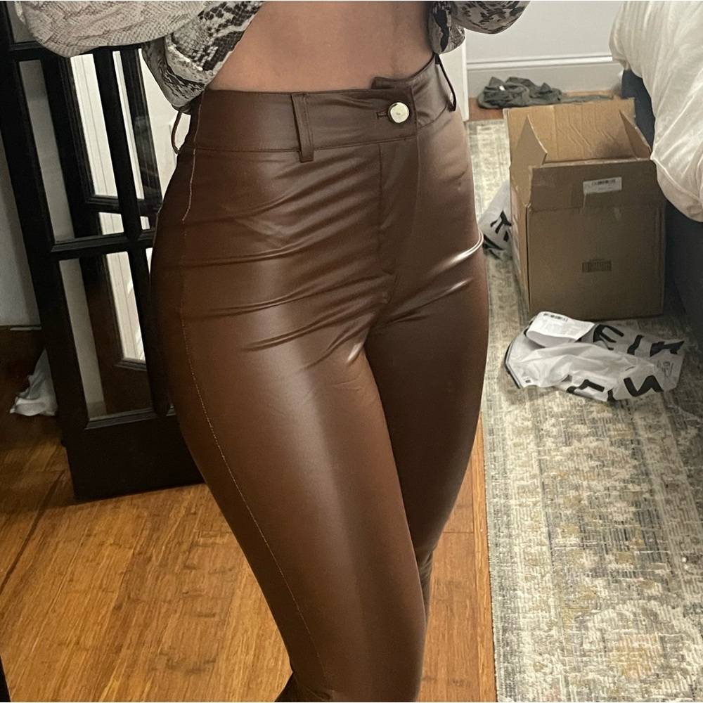 SHEIN PETITE High Waist PU Leather Skinny Pants
